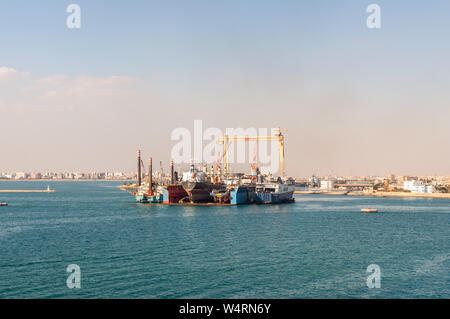 Port Tewfik, Egypt - November 5, 2017: Dry dock at the Port Tewfik in the suburbs of Suez. The Suez Port is an Egyptian port located at the southern b Stock Photo