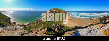 Panoramic shot of the Gap in the Robberg Nature Reserve near Plettenberg Bay on the Garden Route, Western Cape, South Africa Stock Photo