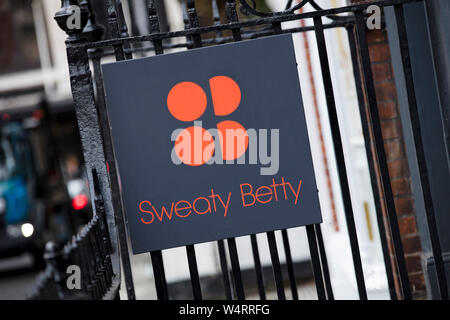 London, United Kingdom, 17th July 2019, Sweaty Betty Sign in central london Stock Photo