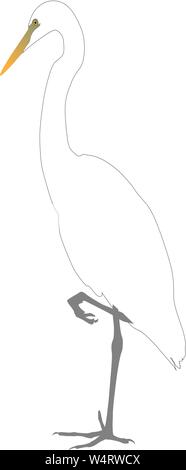 wild heron stands silhouette vector on a white background Stock Vector
