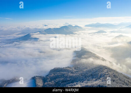 Aerial view of snow covered mountains, Gaisberg, Salzburg, Austria Stock Photo