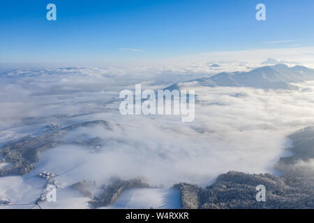 Aerial view of snow covered landscape, Gaisberg, Salzburg, Austria Stock Photo