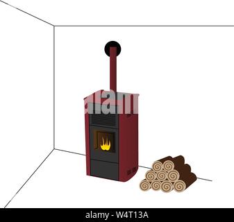fireplaces, with woods, tools and accessories Stock Vector