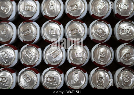Overhead view of soft drink cans Stock Photo