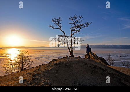 Man standing on Olkhon island, Lake Baikal, Siberia, Russia Stock Photo