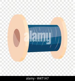 Wooden coil with blue threads icon, cartoon style Stock Vector