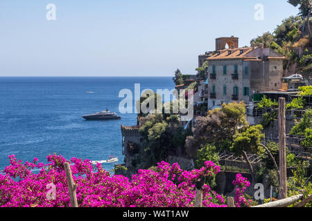 Landscape view of the sea and buildings of a village at the Amalfi region, Positano, Italy Stock Photo