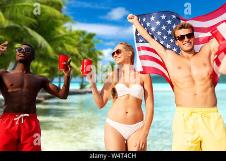 friends at american independence day beach party Stock Photo