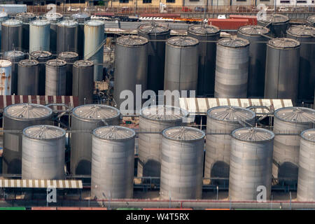 Many harbor silos aerial view panorama