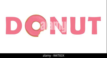 pink donut typography with bitten donut vector illustration EPS10 Stock Vector