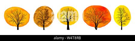Set of trees with autumn watercolor foliage isolated on white background vector Stock Vector