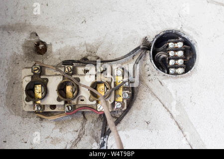 badly tightened electrical socket - dangerous places Stock Photo