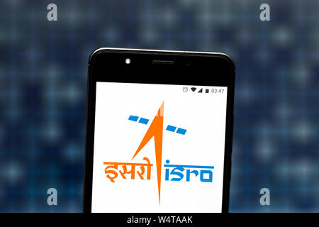 July 24, 2019, Brazil: In this photo illustration an Indian Space Research Organisation (ISRO) logo seen displayed on a smartphone. Credit: Rafael Henrique/SOPA Images/ZUMA Wire/Alamy Live News Stock Photo