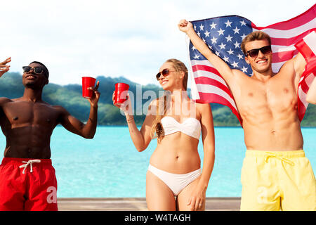 friends at american independence day beach party Stock Photo