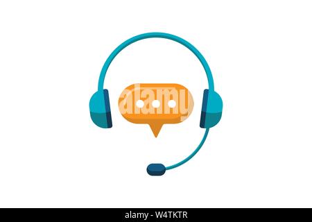 Online support service. Headphones with microphone and chat speech bubble. Customer assistant consultation icon for ecommerce or elearning. Vector hotline secretary sign illustration Stock Vector