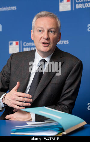 Belgium, Brussels, on March 11, 2019: Bruno Le Maire, French Minister of the Economy and Finance, attending the ECOFIN Council Stock Photo