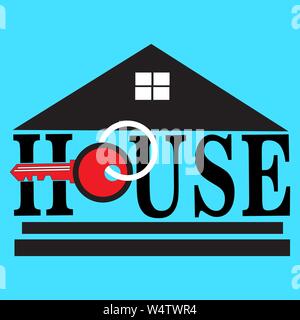 a house icon with a key that forms the word "house" which symbolizes safe and comfortable housing Stock Vector