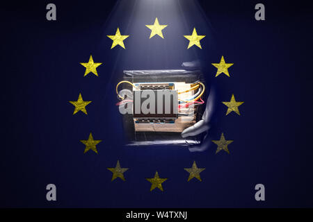 GDPR concept with bomb. Europe Union stars on blue background. Stock Photo