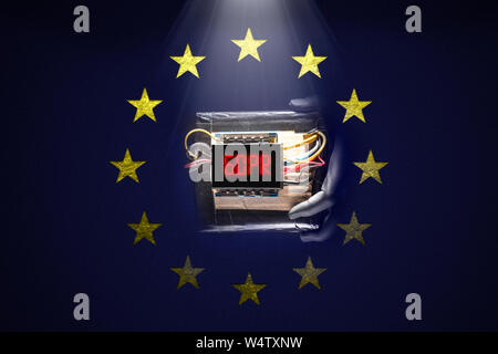 GDPR concept with bomb. Europe Union stars on blue background. Stock Photo