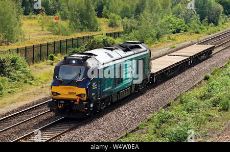 DRS Diesel locomotive 68034 at North Staffordshire junction with a very short freight train travelling from Bescot to Toton in Nottinghamshire. Stock Photo