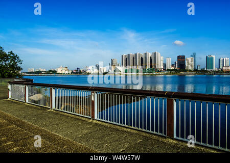 Singapore - Jan 12, 2019: Woodlands Waterfront Park is a park located at Admiralty Road West in Singapore. Overlooking Straits of Johor. Stock Photo