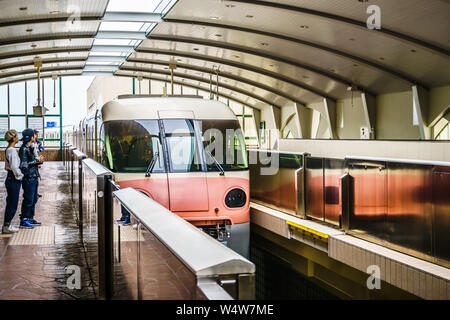 Tokyo, Japan - May 9, 2019: Taking Tokyo Disney Resort Line monorail to Disneysea. Tokyo Disney Sea is a fantasy theme park in Tokyo Disney Resort. Stock Photo