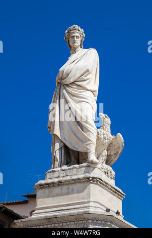 The Statue of Dante Alighieri erected in 1865 at  Piazza Santa Croce in Florence Stock Photo