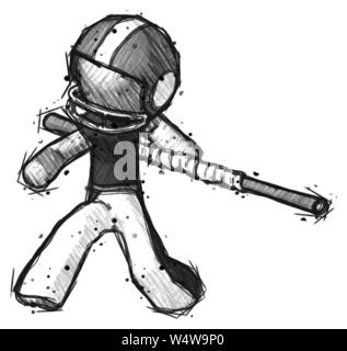 Sketch football player man bo staff action hero kung fu pose. Stock Photo