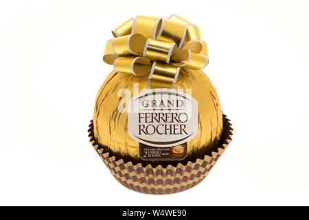 A gold wrapped giant Ferrero Rocher chocolate egg Stock Photo