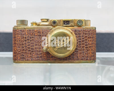 KIEV, UKRAINE-JULY 23, 2019: 1937 Leica D (Leica II) in the Polytechnic Museum at Ukrainian National Technical University Stock Photo