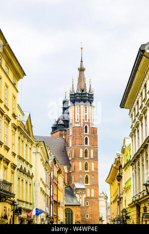 Krakow, Poland - May 21, 2019: Krakow. St Mary's Church and market square Stock Photo