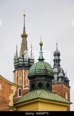 Krakow, Poland - May 21, 2019: Spiers of churches and churches in the old part of Krakow Stock Photo