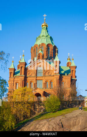 Red Church - Uspenski Orthodox Cathedral on a rocky hill, Helsinki, Finland Stock Photo