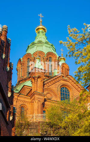 Red Church - Uspenski Orthodox Cathedral on a rocky hill, Helsinki, Finland Stock Photo