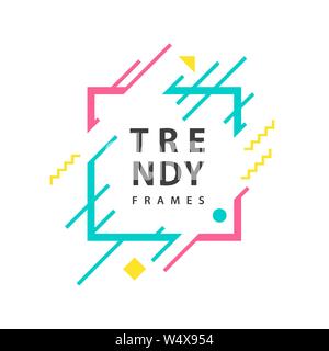 square Frames with geometric lines Vector . Borders with trendy shapes. Graphics design templates for fashionable banners, flyers, posters, cards. Stock Vector