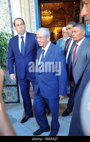 Bardo, Tunis, Tunisia. 25th July 2019. Meeting of Tunisia's new provisional president Mohamed Ennaceur after being sworn in and Prime Minister Youssef Chahid at the seat of the Assembly of Bardo People's Representatives Credit: Chokri Mahjoub/ZUMA Wire/Alamy Live News Stock Photo