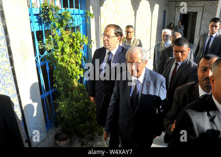 Bardo, Tunis, Tunisia. 25th July 2019. Meeting of Tunisia's new provisional president Mohamed Ennaceur after being sworn in and Prime Minister Youssef Chahid at the seat of the Assembly of Bardo People's Representatives Credit: Chokri Mahjoub/ZUMA Wire/Alamy Live News Stock Photo