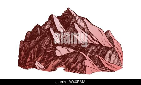 Color Peak Of Mountain Crag Landscape Hand Drawn Vector Stock Vector