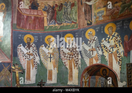 Paintings inside the Church of the Holy Cross, Patrauti, Romania Stock Photo
