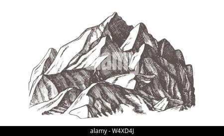 Peak Of Mountain Crag Landscape Hand Drawn Vector Stock Vector