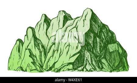 Color High Mountain Crag Landscape Hand Drawn Vector Stock Vector