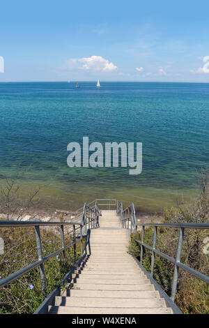 Staircase to the Beach at the Steep Coast of Nienhagen, Mecklenburg-Vorpommern, Baltic Sea, Germany Stock Photo