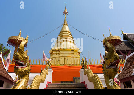 Golden Pagoda of Wat Phra That Doi Kham Temple, Chiang Mai, Thailand Stock Photo