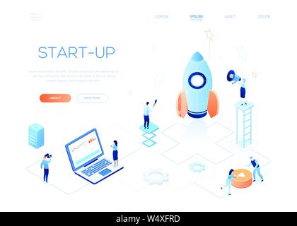 Startup - modern colorful isometric vector web banner Stock Vector