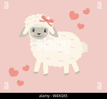 Cute little sheep baby clip art funny smiling animal. Vector illustration Stock Vector