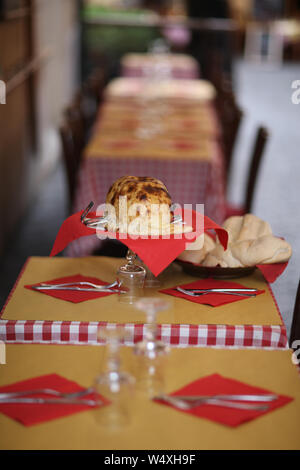 A table in a cafe served for breakfast Stock Photo