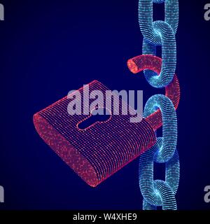 Data security and privacy concept: digital opened padlock on chain. Stock Vector
