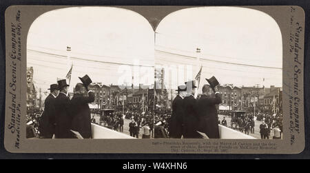 President Roosevelt, with the Mayor of Canton and the Governor of Ohio, Reviewing Parade on McKinley Memorial Day, Canton, Ohio, USA, Stereo Card, Standard Scenic Company, September 30, 1907 Stock Photo