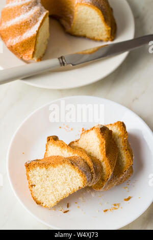 Sweet bundt cake on plate. Top view. Stock Photo