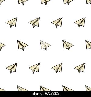 seamless pattern with paper airplanes in doodle, hand drawing style in color. Vector illustration Stock Vector